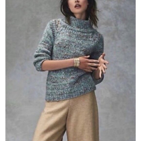 Anthropologie MOTH Sweater Blue Specks M Medium Thick Collared Alpaca Blend - Picture 4 of 13